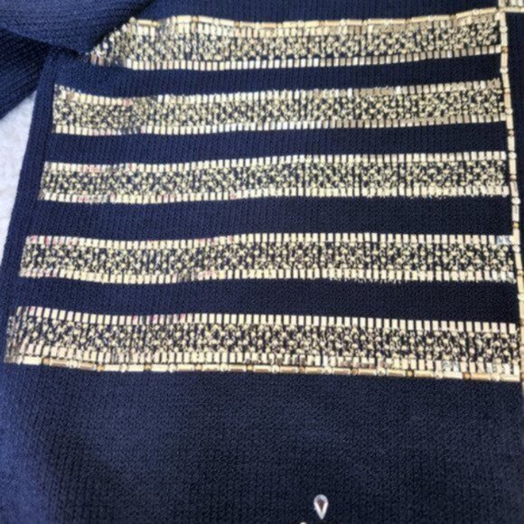 ST. JOHN EVENING Navy & Gold Nautical/Ocean Themed Sweater - Picture 6 of 13